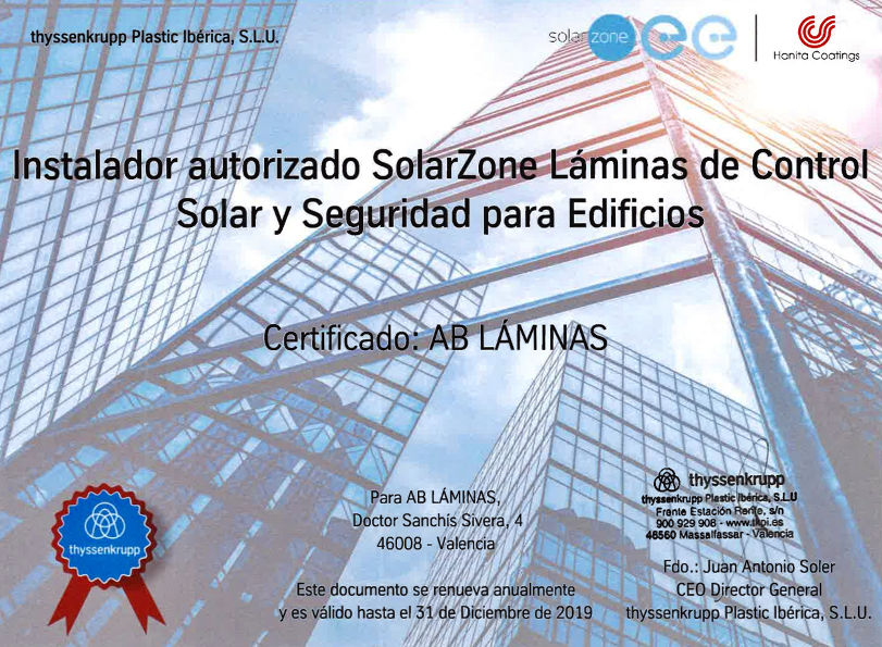 Certificado Thyssenkrupp laminas solares seguridad web